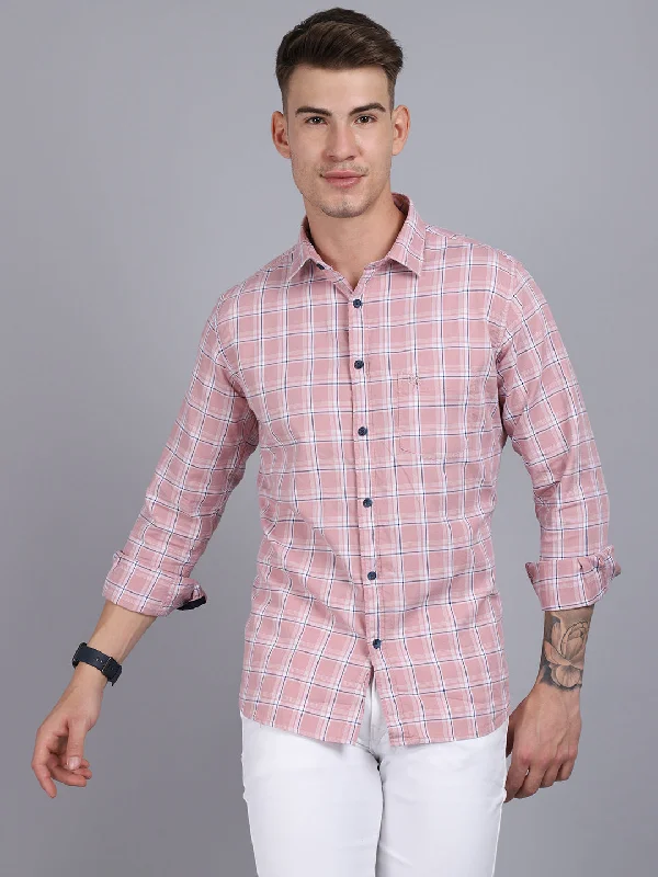 Men's weatherproof travel wear shirt-Men's Light Mauve Casual Medium Checks Full Sleeve Shirt