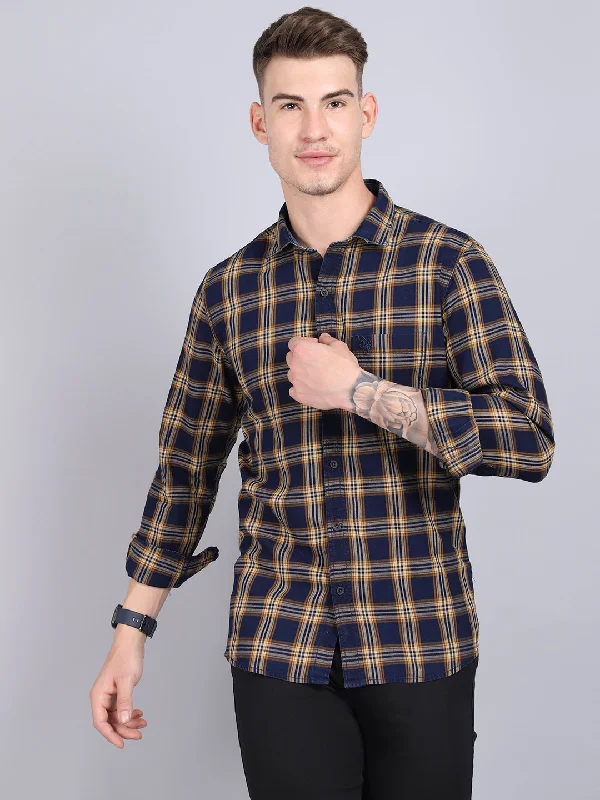 Men's sporty travel wear shirt-Men's Mustard Casual Big Checks Full Sleeve Shirt