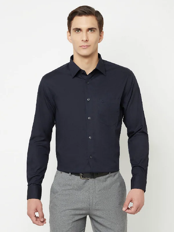 Men's versatile office wear shirt-Men's Navy Blue Formal Plain Full Sleeve Shirt