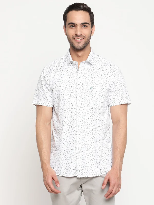 Men's lightweight travel wear shirt-Men's White Casual Floral Print Half Sleeve Shirt