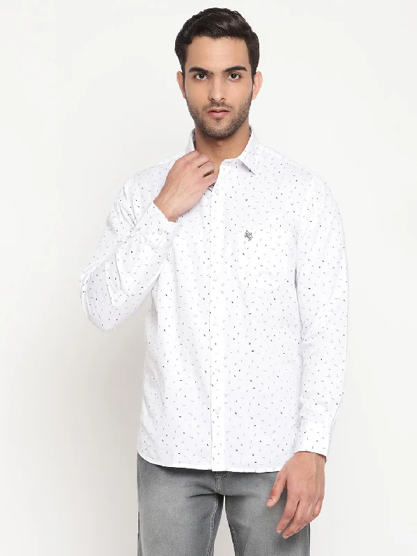 Men's high-performance travel wear shirt-Men's White Casual Ditsy Print Full Sleeve Shirt