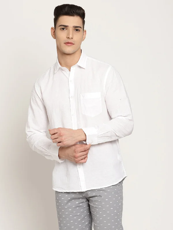 Men's non-iron casual wear shirt-Men's White Casual Plain Full Sleeve Shirt