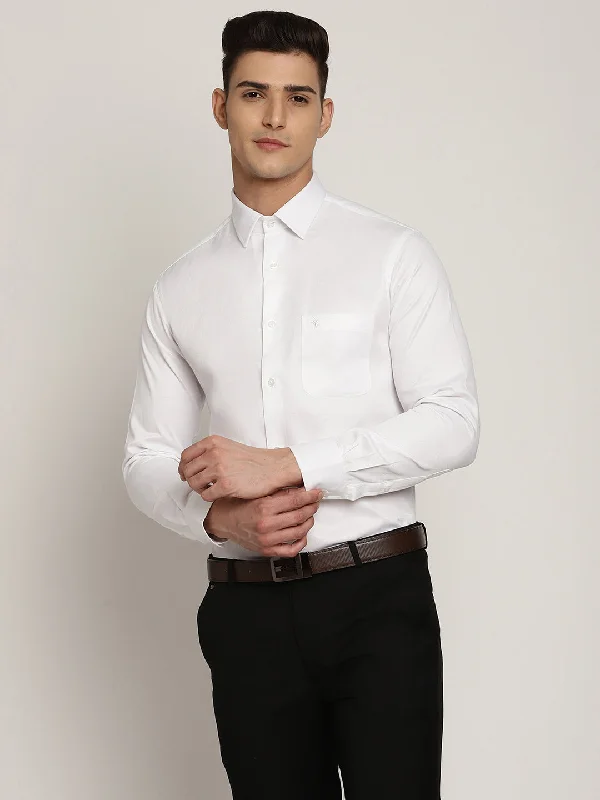 Men's relaxed fit casual wear shirt-Men's White Formal Self Textured Full Sleeve Shirt