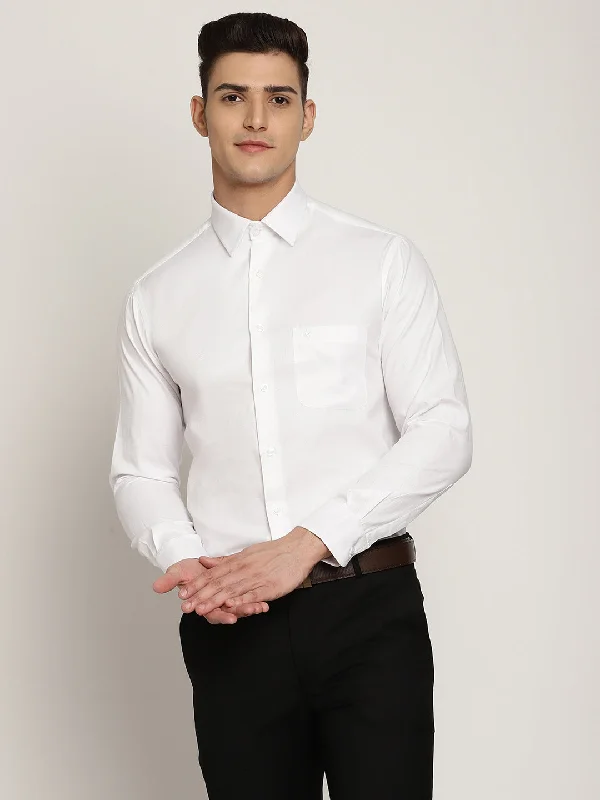 Men's functional athletic shirt-Men's White Formal Self Textured Full Sleeve Shirt