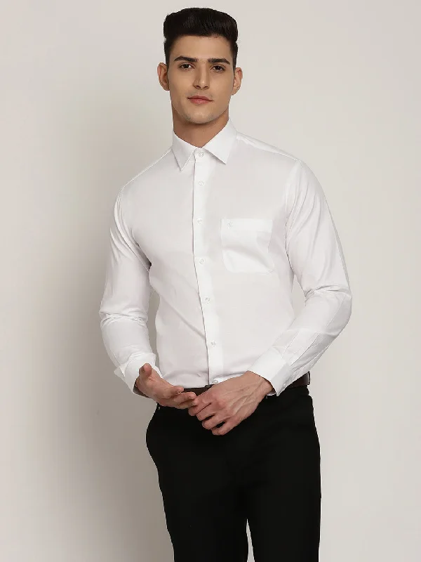 Men's cooling casual wear shirt-Men's White Formal Self textured Full Sleeve Shirt