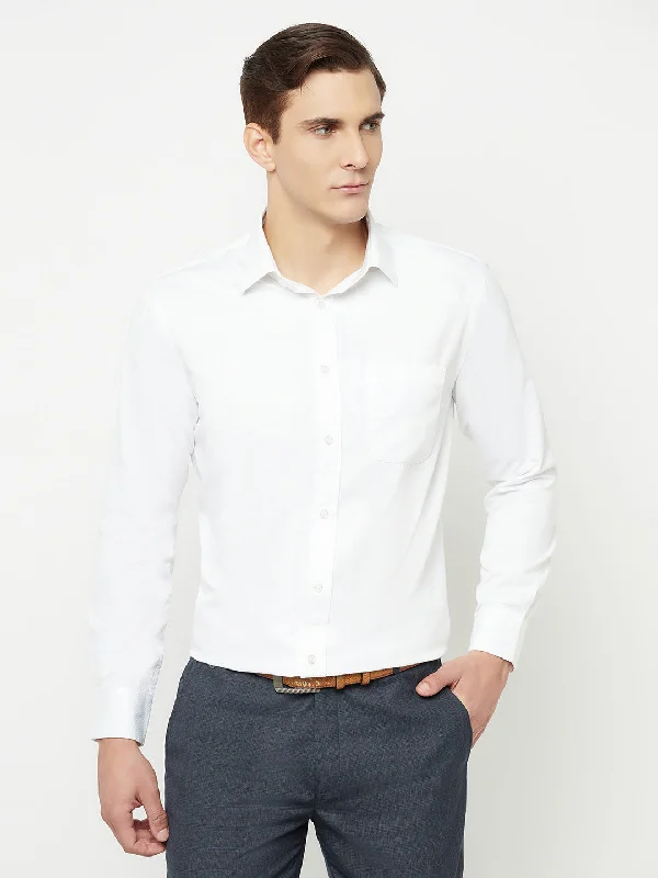 Men's versatile gym wear shirt-Men's White Formal Self Textured Full Sleeve Shirt