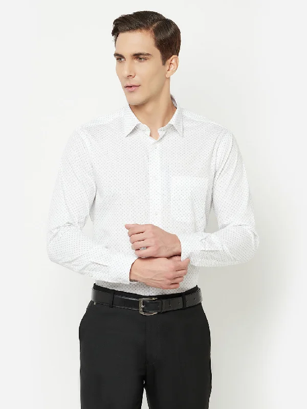 Men's ultra-light gym wear shirt-Men's White Formal Geometric Print Full Sleeve Shirt