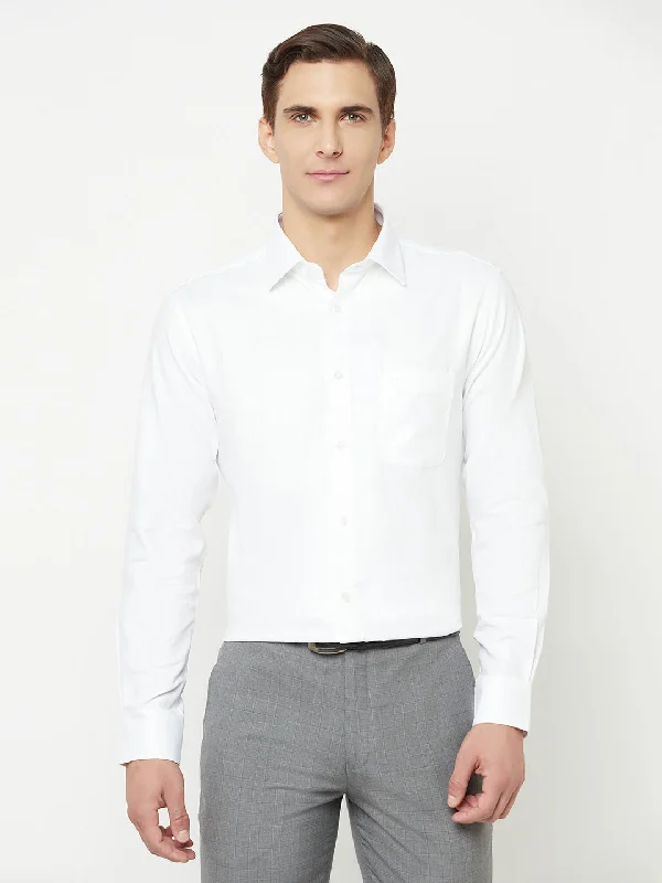 Men's antibacterial casual wear shirt-Men's White Formal Self Textured Full Sleeve Shirt