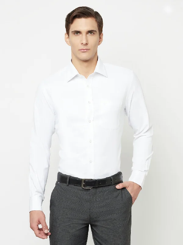 Men's weather-resistant casual wear shirt-Men's White Formal Self Textured Full Sleeve Shirt