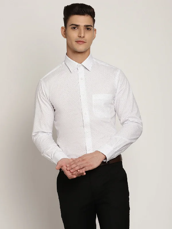 Men's ultra-light dress shirt-Men's White Formal Geometric Print Full Sleeve Shirt