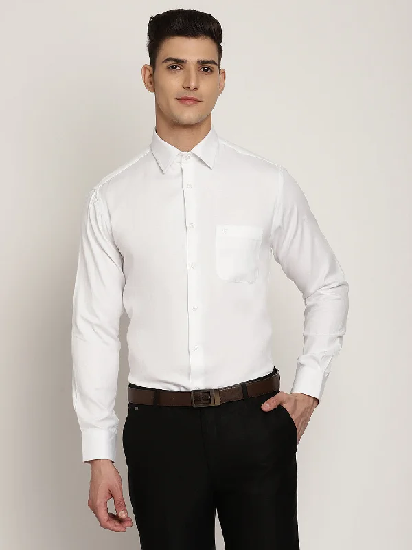 Men's summer-ready dress shirt-Men's White Formal Self Textured Full Sleeve Shirt