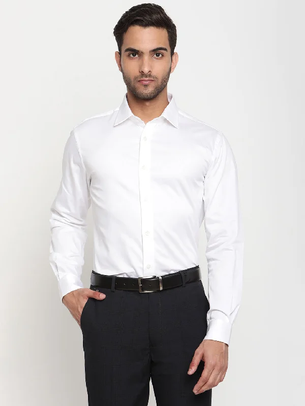 Men's eco-conscious travel wear shirt-Men's White Party Plain Satin Full Sleeve Shirt