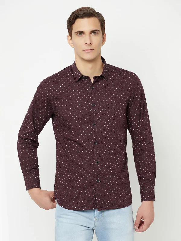 Men's adventure-ready casual wear shirt-Men's Wine Casual Geometric Print Full Sleeve Shirt