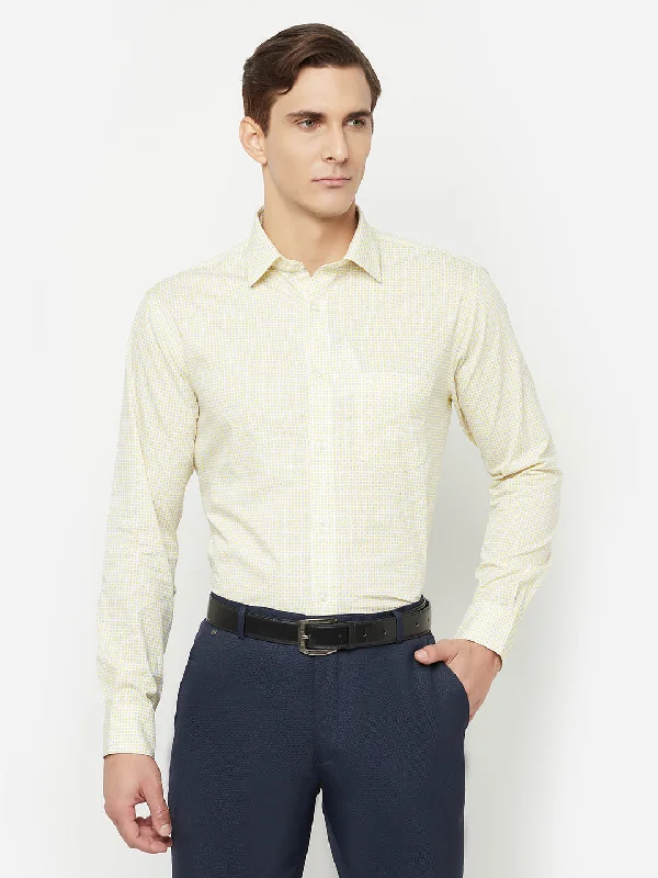 Men's modern gym wear shirt-Men's Light Yellow Formal Geometric Print Full Sleeve Shirt