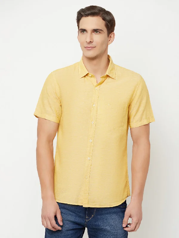 Men's weather-resistant gym wear shirt-Men's Mustard Casual Plain Half Sleeve Shirt