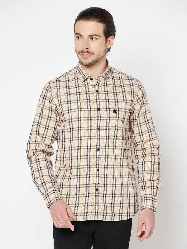 Men's versatile travel wear shirt-Men's Light Orange Casual Big Checks Full Sleeve Shirt