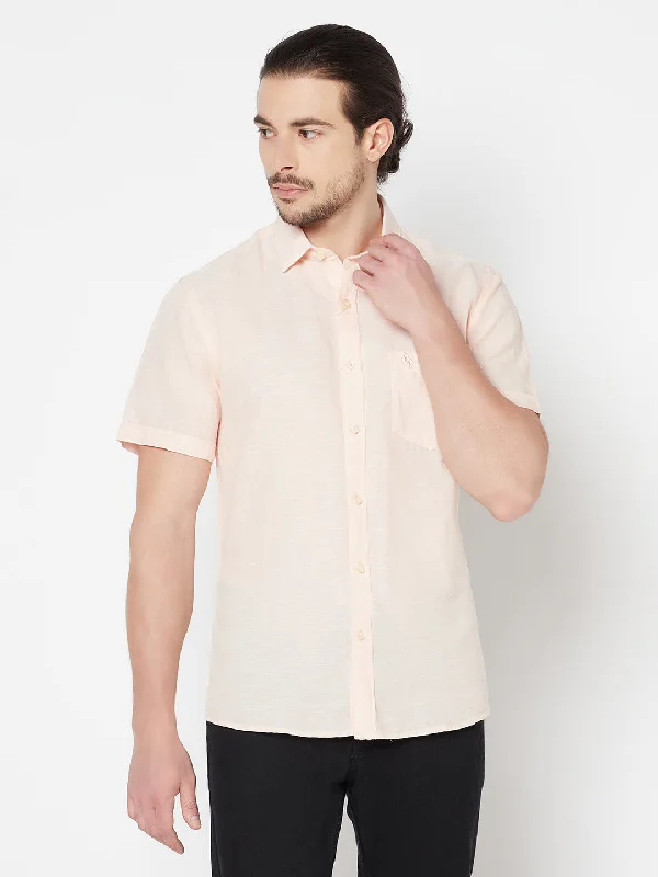 Men's summer office wear shirt-Men's Peach Casual Plain Half Sleeve Shirt