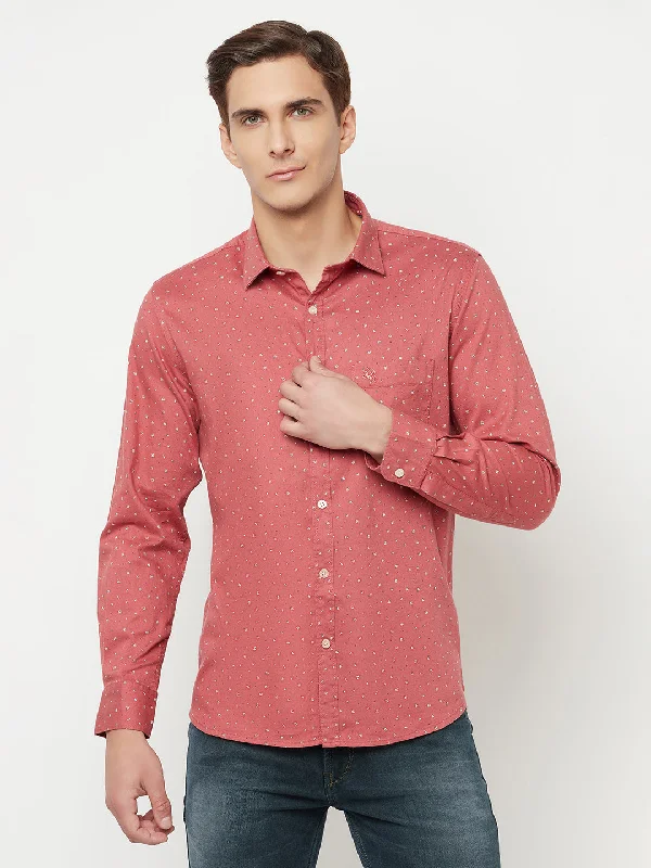 Men's comfortable gym wear shirt-Men's Pink Casual Floral Ditsy Print Full Sleeve Shirt