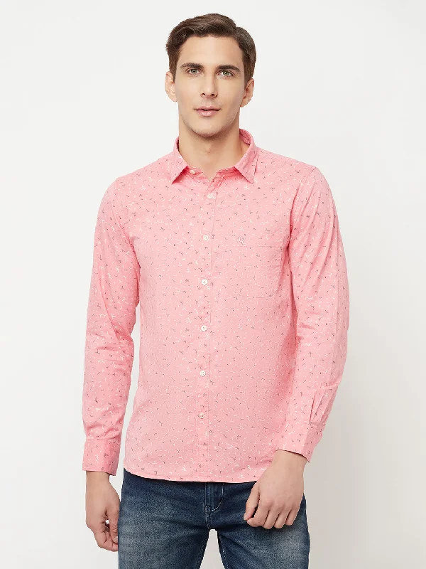 Men's comfortable travel wear shirt-Men's Pink Casual Ditsy Print Full Sleeve Shirt