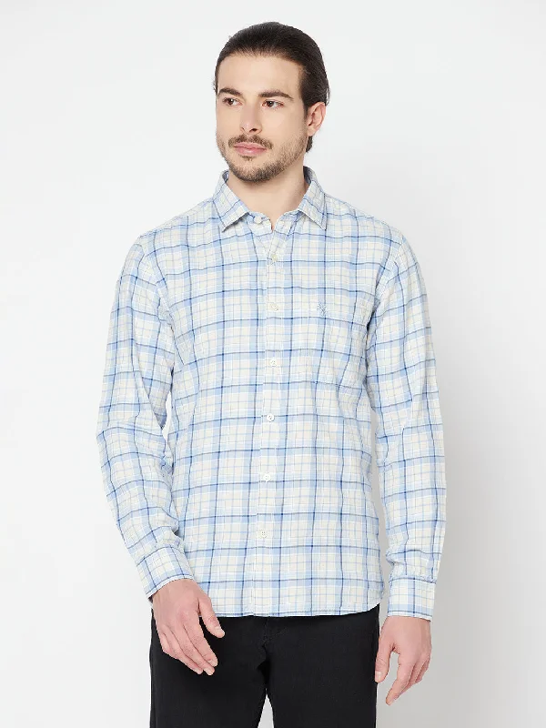 Men's sporty gym wear shirt-Men's Sky Blue Casual Medium Checks Full Sleeve Shirt