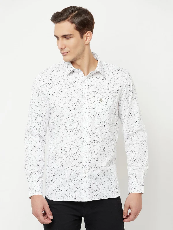 Men's gym-ready dress wear shirt-Men's White Casual Abstract Print Full Sleeve Shirt