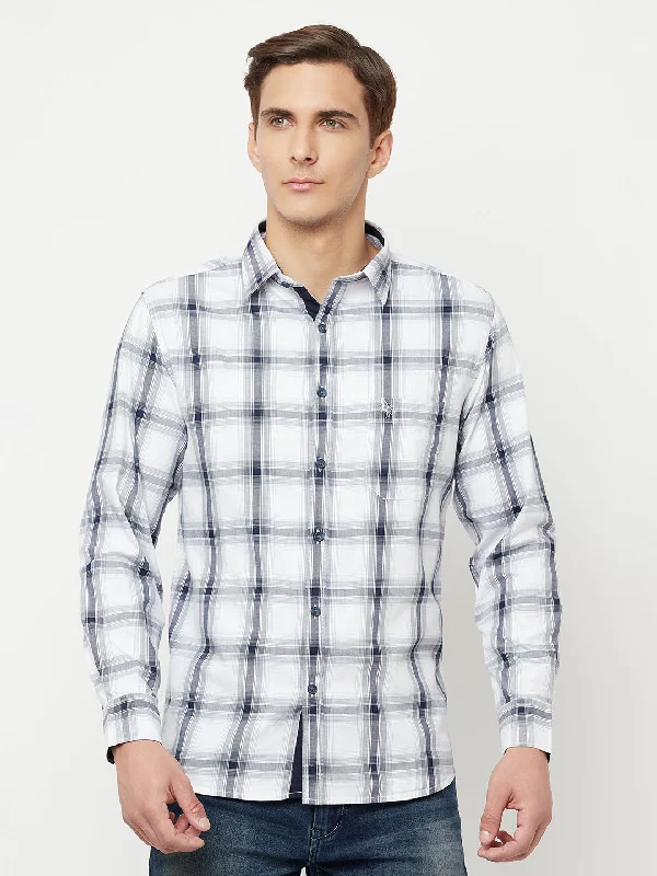 Men's eco-friendly gym wear shirt-Men's White Casual Big Checks Full Sleeve Shirt