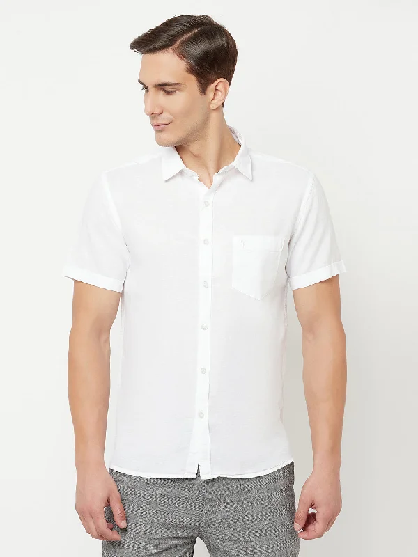 Men's relaxed fit office wear shirt-Men's White Casual Plain Half Sleeve Shirt